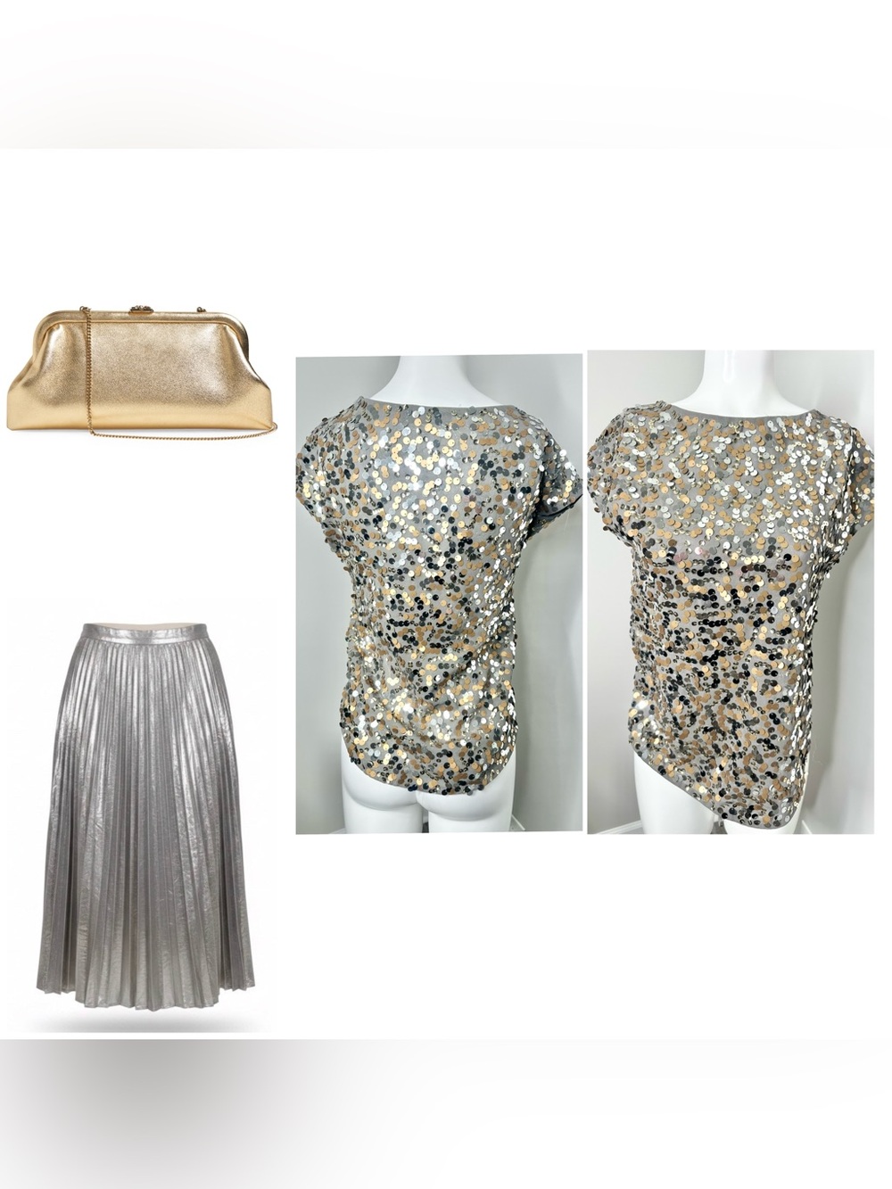 The Limited Gold and Silver Sequin Tee - Shimmering Evening Top-XS